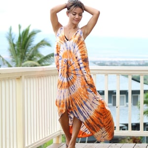 High And Low Long Tie Dye Dress With Pockets One Size Fits Sizes S-2X