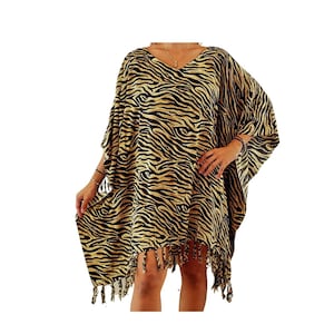 New Animal Print V-Neck Poncho Tunic Caftan Beach Cover Up Boho One Size Fits S M L XL 1X 2X