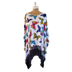 New Butterflies Caftan Tunic Beach Cover Up Tropical One Size Fits S M L XL 1X 2X