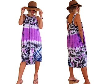 Tie Dye Boho Umbrella Sundress With Pockets Beach Cover Up One Size Fits S-XL