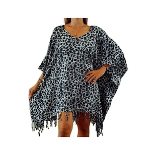 New Animal Print V-Neck Poncho Tunic Caftan Beach Cover Up Boho One Size Fits S M L XL 1X 2X
