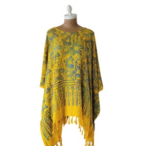 Batik Poncho Tunic Caftan Beach Cover Up Resort Wear Fits S M L XL 1X 2X