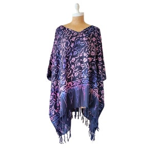 Batik Poncho Tunic Caftan Beach Cover Up Resort Wear Fits S M L XL 1X 2X