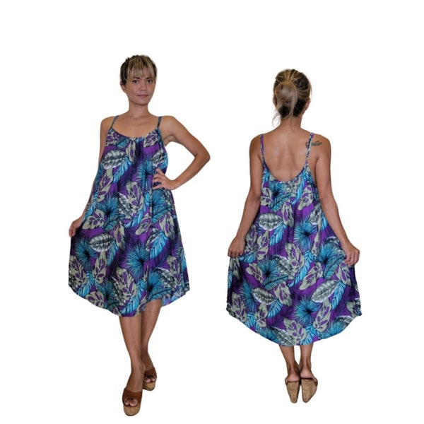 Short Tropical Sundress With Pockets Swim Wear Cover Up Casual Resort Wear One Size Fits S-2X