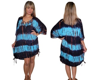 Tie Dye Poncho Swimsuit Cover Up With Adjustable Tie String One Size Fits S-XL