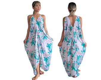 High And Low Long Tropical Hawaiian Print Dress With Pockets Plus Size One Size Fits Sizes S-2X