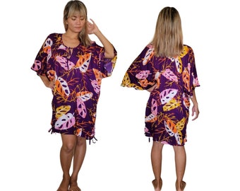 Tropical Print Poncho Swimsuit Cover Up With Adjustable Tie String One Size Fits S-XL