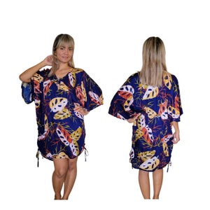 Tropischer Print Poncho Badeanzug Cover Up mit verstellbarer Schnur zum Binden Einheitsgröße S-XL