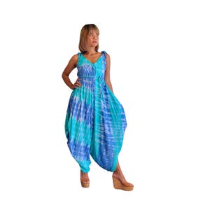 Womens Tie Dye Wide Leg Jumpsuit With Pockets And Belt, Swimsuit Cover Up, Boho Festival Fashion, One Size, Plus Size