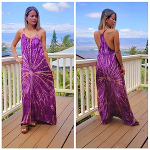 Long Boho Maxi Bamboo Racerback Tie Dye Rope Strap Dress With Pockets One Size Fits Small-Large