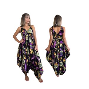 Womens Tropical Wide Leg Jumpsuit With Pockets And Belt, Swimsuit Cover Up, Boho Festival Fashion, One Size, Plus Size