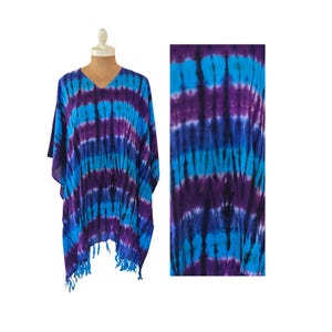 New Tie Dye V-Neck Poncho Tunic Caftan Beach Cover Up Boho One Size Fits S M L XL 1X 2X