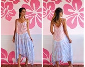 Long Bohemian Style Tie Dye Handkerchief Dress With Pockets Adjustable Tie Straps One Size Fits S-L