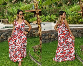 hawaiian print maxi dress