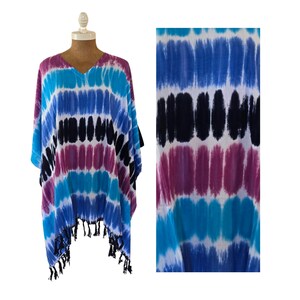 New Tie Dye V-Neck Poncho Tunic Caftan Beach Cover Up Boho One Size Fits S M L XL 1X 2X