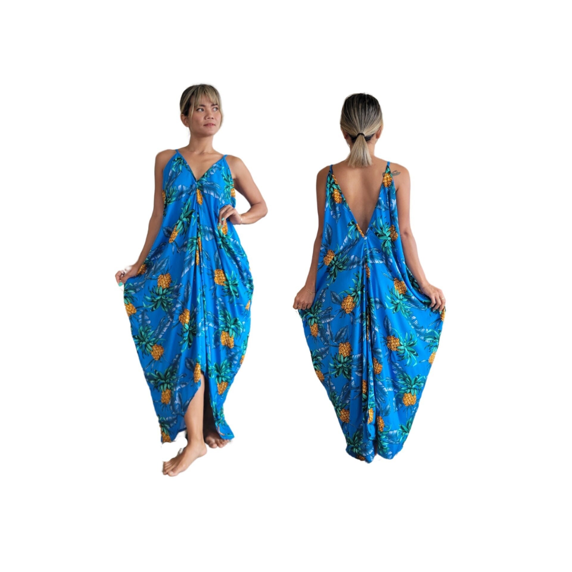 Tropical Hawaiian Rayon Dress: High Low Hem, Plus Size Pockets Tropical Hawaiian Rayon Dress: High Low Hem, Plus Size Pockets
