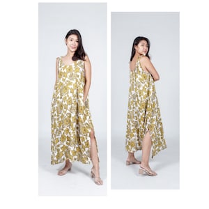 Long Maxi Tropical Hawaiian Floral Dress With Pockets And Adjustable Shoulder String One Size Fits S-XL