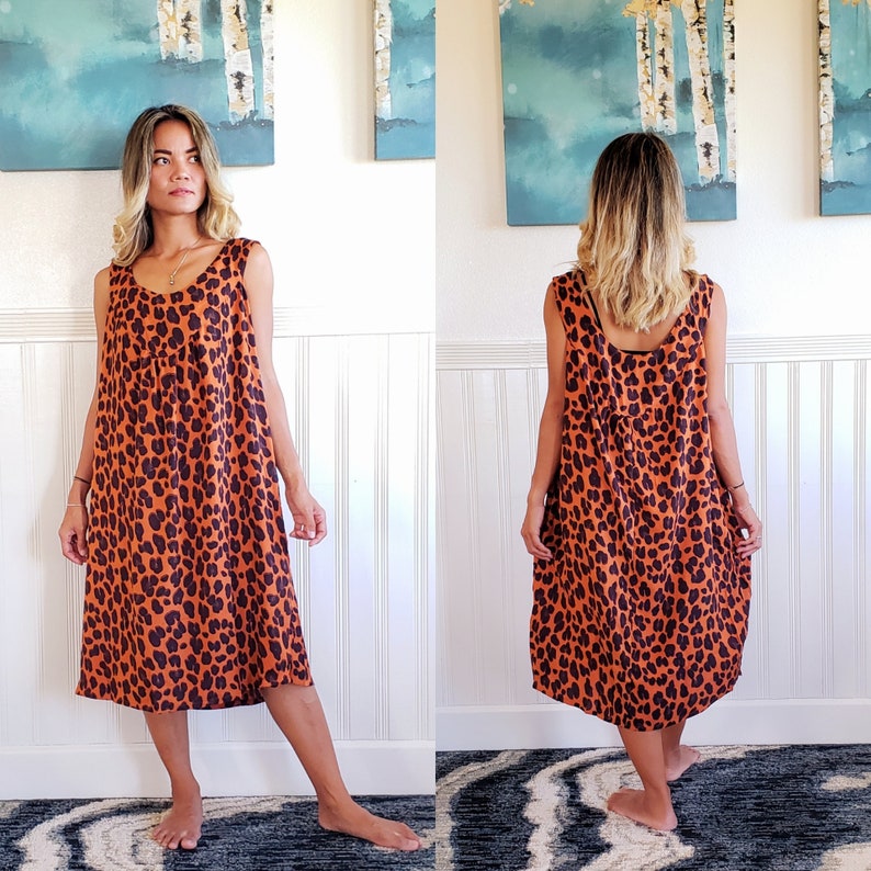 Animal Print Boho Umbrella Sundress With Pockets Beach Cover Up One Size Fits S-XL