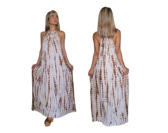 Long Boho Turtleneck Tie Dye Maxi Dress With Pockets One Size Fits S-L