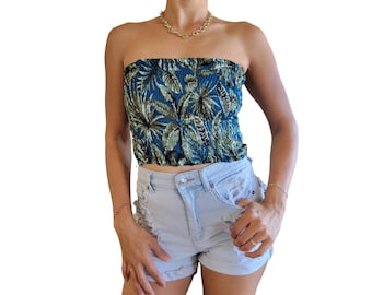 Tropical Hawaiian Tube Top Bandeau Crop Top Resort Beach Wear One Size Fits XS-XL