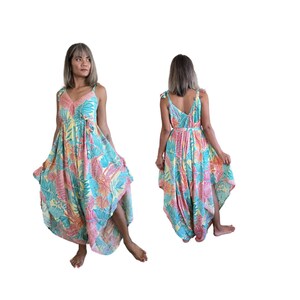 Womens Tropical Wide Leg Jumpsuit With Pockets And Belt, Swimsuit Cover Up, Boho Festival Fashion, One Size, Plus Size