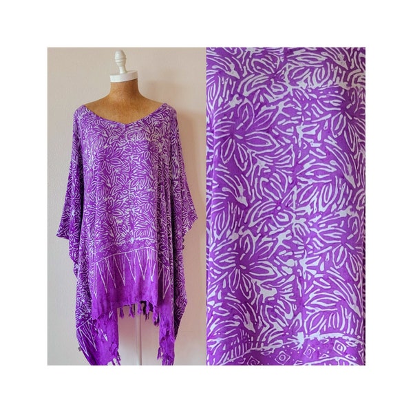 Batik Poncho Tunic Caftan Beach Cover Up Resort Wear Fits S M L XL 1X 2X