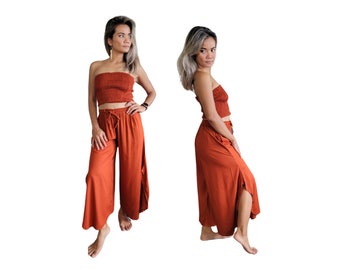 Burnt Orange Pants With Pockets Boho Hippie Festival Lounge Wear One Size Fits Small-Large