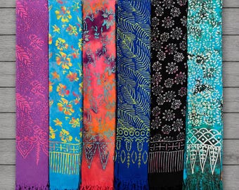 Bali Batik Sarong Beach Coverup With Coconut Buckle, Hawaiian Pareo Wrap, Tropical Swimsuit Coverup, Boho Resort Wear, 6 Different Designs