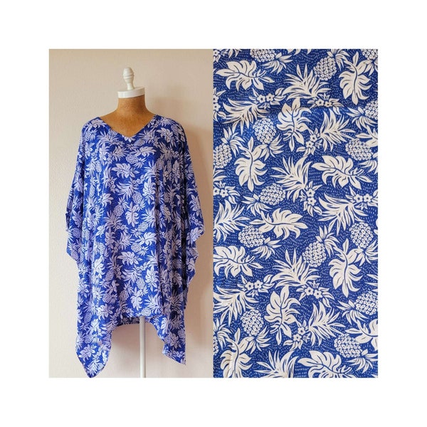 New Hawaiian Pineapple Caftan Tunic Beach Cover Up Tropical One Size Fits S M L XL 1X 2X