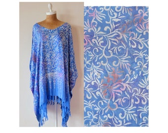 Batik Poncho Tunic Caftan Beach Cover Up Resort Wear Fits S M L XL 1X 2X