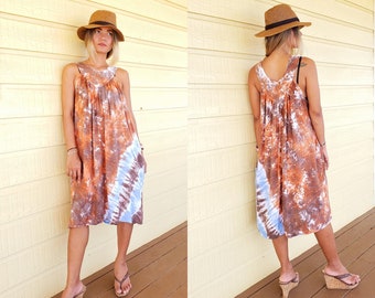 Tie Dye Boho Umbrella Sundress With Pockets Beach Cover Up One Size Fits S-XL