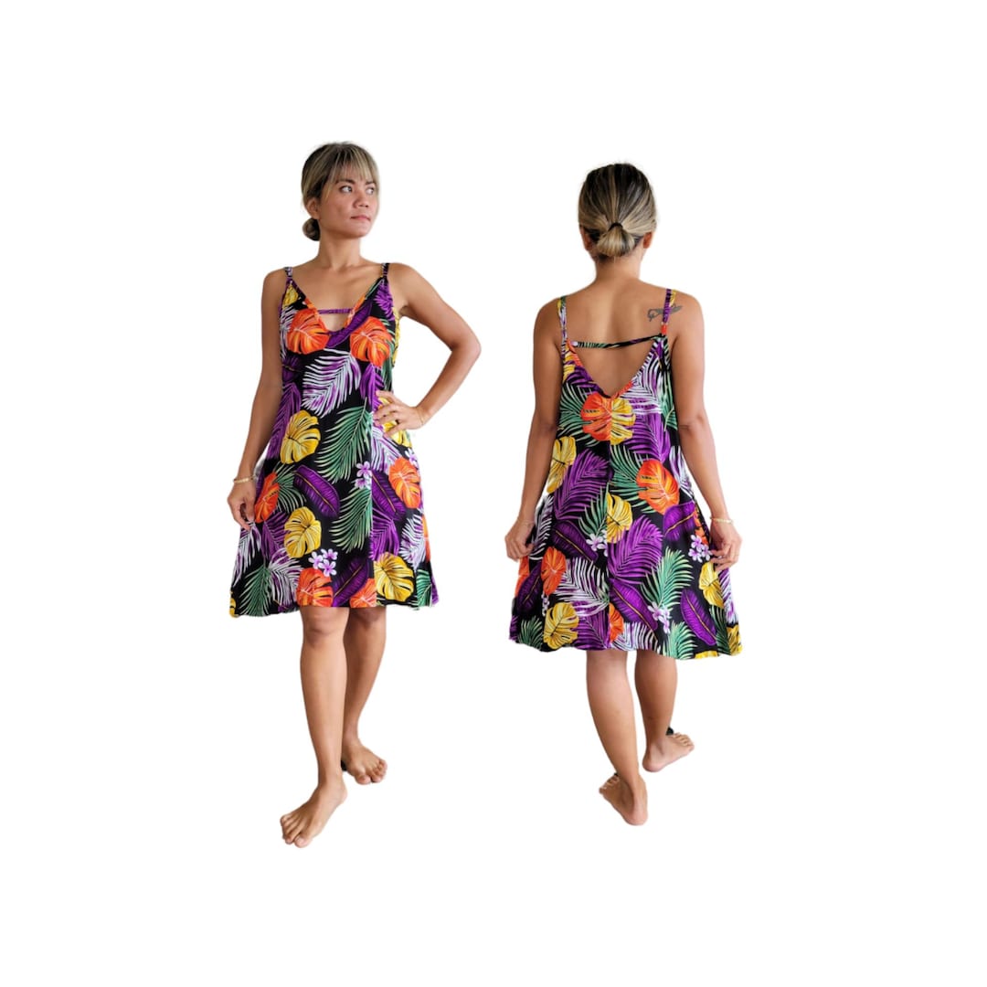 Short Poly Span Pull Over Hawaiian Dress main image 1