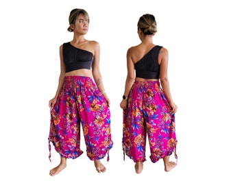 Pantalon à imprimé tropical avec taille élastique et poches Resort Beach Lounge Wear Taille unique S-2X