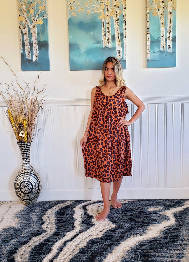Animal Print Boho Umbrella Sundress With Pockets Beach Cover Up One Size Fits S-XL