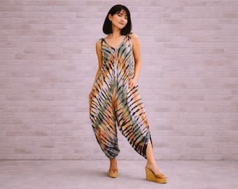 Mono de rayón teñido anudado para mujer, estilo bohemio, de pierna ancha, talla grande