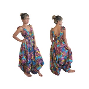 Womens Tropical Wide Leg Jumpsuit With Pockets And Belt, Swimsuit Cover Up, Boho Festival Fashion, One Size, Plus Size