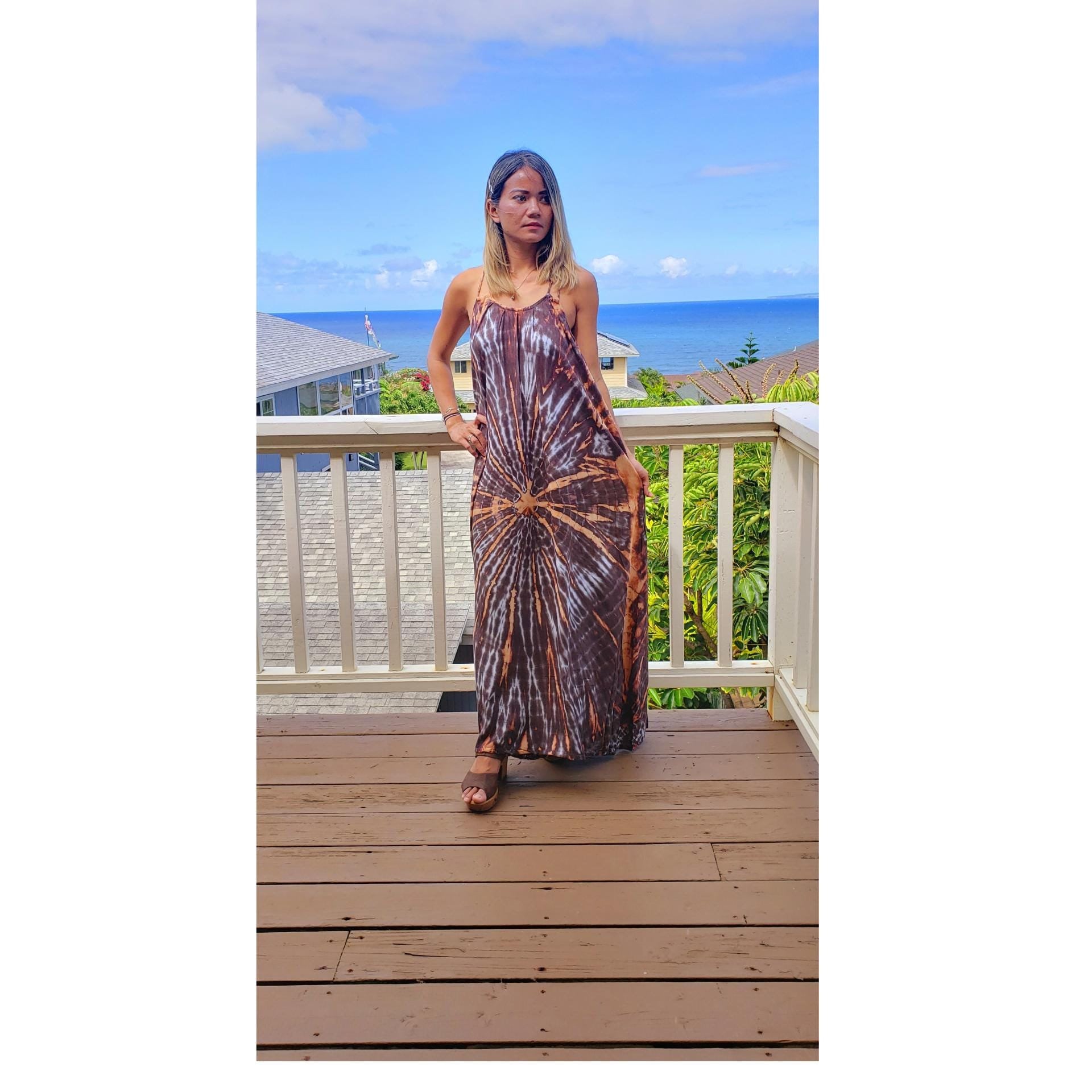 chinese dress ladies Chai Savoir Maxi Dress, Brown/Pink Tie Dye – Alembika U.S main image 0