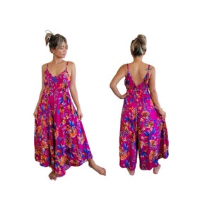 Tropical Hawaiian Print Capri Style Jumpsuit With Pockets One Size Fits XS-M