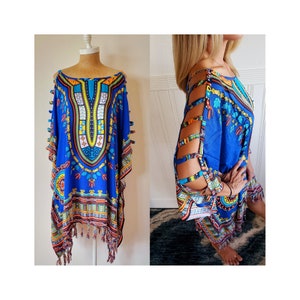 New  Ethnic Dashiki Open Shoulder Tunic Caftan Beach Cover Up One Size Fits S M L XL 1X 2X