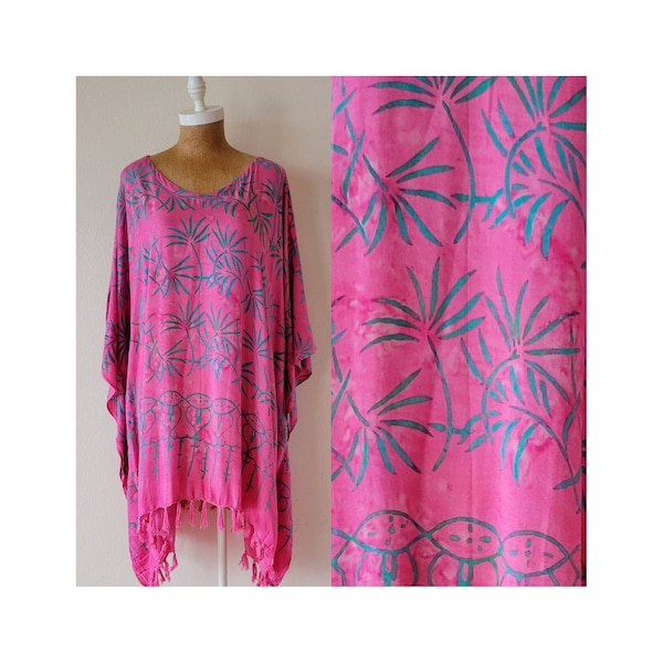 Batik Poncho Tunic Caftan Beach Cover Up Resort Wear Fits S M L XL 1X 2X