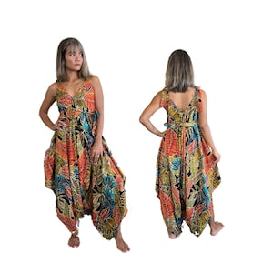 Womens Tropical Wide Leg Jumpsuit With Pockets And Belt, Swimsuit Cover Up, Boho Festival Fashion, One Size, Plus Size