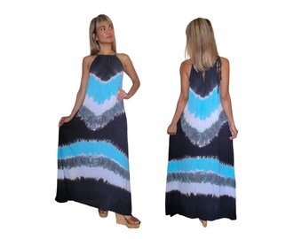 Long Boho Turtleneck Tie Dye Maxi Dress With Pockets One Size Fits S-L