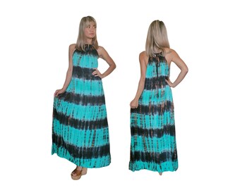 Long Boho Turtleneck Tie Dye Maxi Dress With Pockets One Size Fits S-L