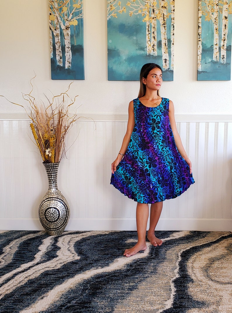 Short Batik Umbrella Sundress With Pockets One Size Fits S-XL