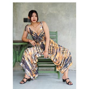 Womens Tie Dye Wide Leg Jumpsuit With Pockets And Belt, Swimsuit Cover Up, Boho Festival Fashion, One Size, Plus Size