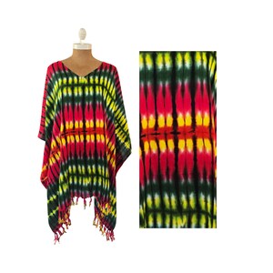 New Tie Dye V-Neck Poncho Tunic Caftan Beach Cover Up Boho One Size Fits S M L XL 1X 2X
