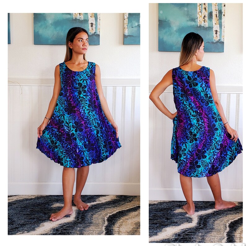 Short Batik Umbrella Sundress With Pockets One Size Fits S-XL