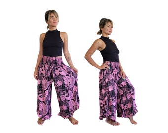 Pantalon à imprimé tropical avec taille élastique et poches Resort Beach Lounge Wear Taille unique S-2X