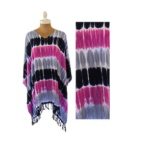 New Tie Dye V-Neck Poncho Tunic Caftan Beach Cover Up Boho One Size Fits S M L XL 1X 2X