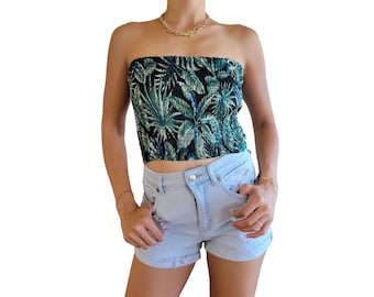 Tropical Hawaiian Tube Top Bandeau Crop Top Resort Beach Wear One Size Fits XS-XL